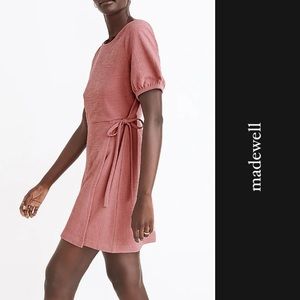Madewell Crosshatch Puff-Sleeve Faux-Wrap Mini Dress in Pink NWT AO262 • S